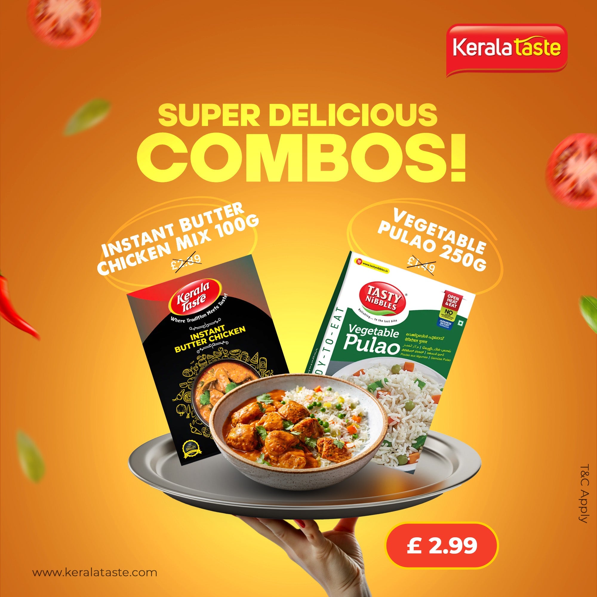 Kerala Taste Instant Butter Chicken Mix 100g  & Tasty Nibbles Vegetable Pulao 250g Combo